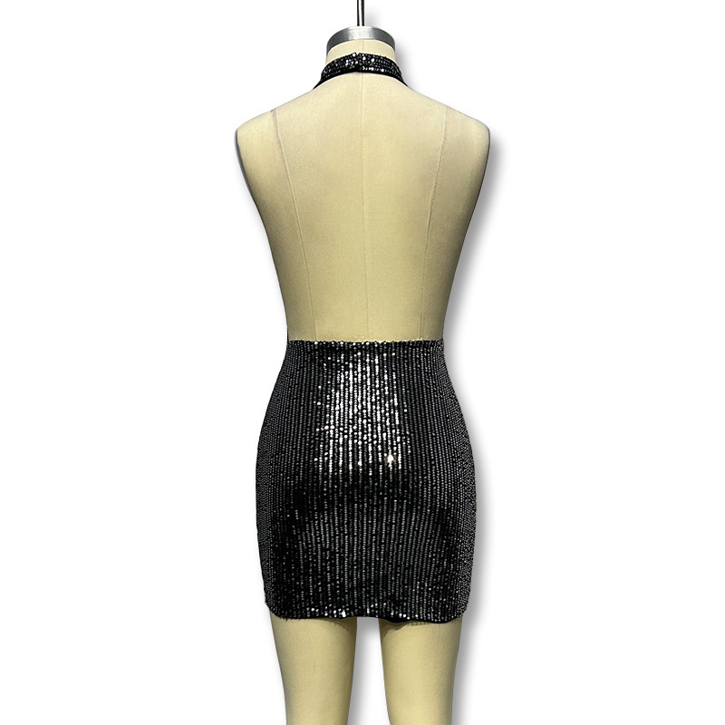 Women's Sequin Dress Streetwear V Neck Sequins Sleeveless Solid Color Above Knee Nightclub Bar display picture 21