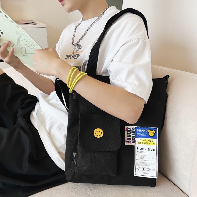 Nuevos hombres y mujeres de estudiante universitario bolsa de lona de moda crossbody bolsa de estilo coreano japonés casual bolsa de hombro de gran capacidad