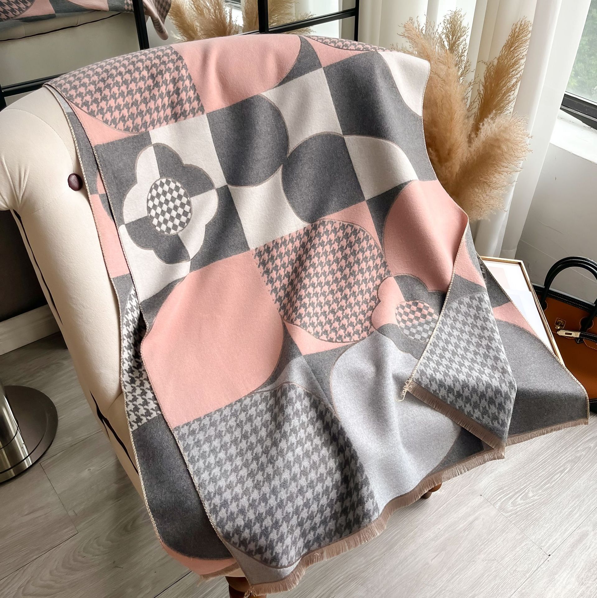 2024 nueva versión coreana de mil pajaros de moda de color imitación de cachemira toallas cálidas largas con capa de invierno bufandas gruesas