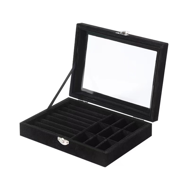 Venta al por mayor caja de joyería simple portátil rejilla múltiple gamuza exquisita joyería caja de almacenamiento gris