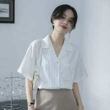 肌理感短袖衬衫女夏季新款2024年韩版宽松显瘦设计感通勤衬衣上衣