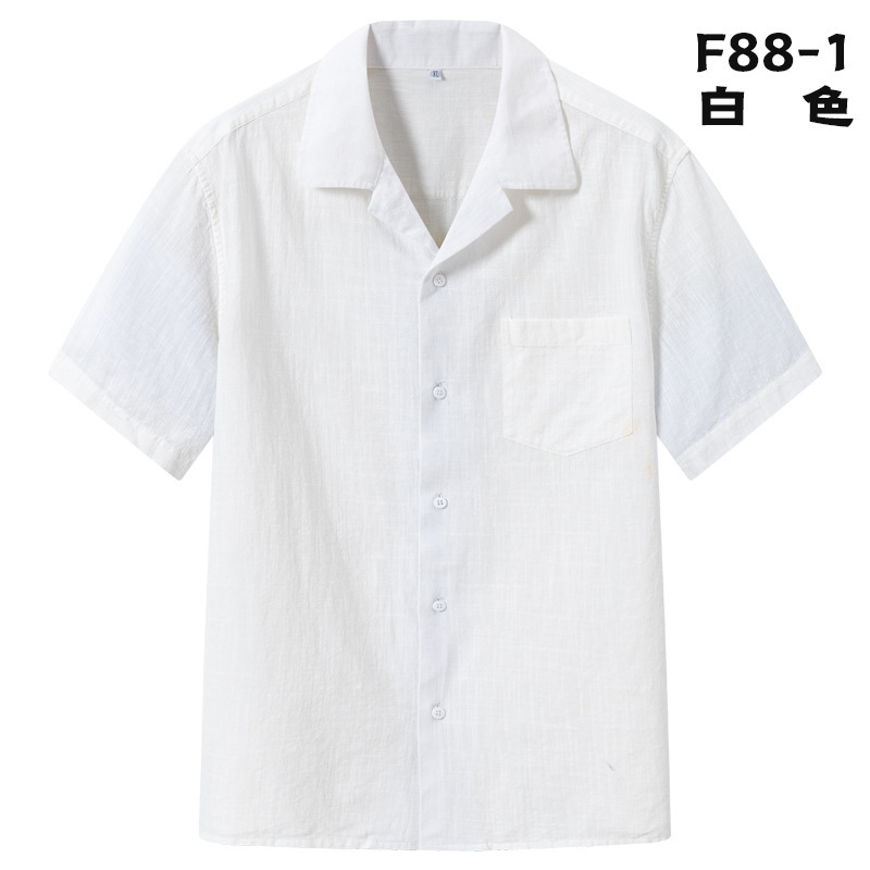 Bamboo Cotton Short-Sleeved Shirt for Men, Summer Thin Breathable Pure Cotton Stand-Up Collar Casual Versatile Top