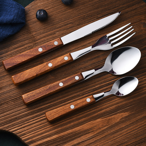 304 stainless steel tableware rosewood handle knife and fork spoon Western food knife and fork set steak knife and fork tea spoon spoon fork