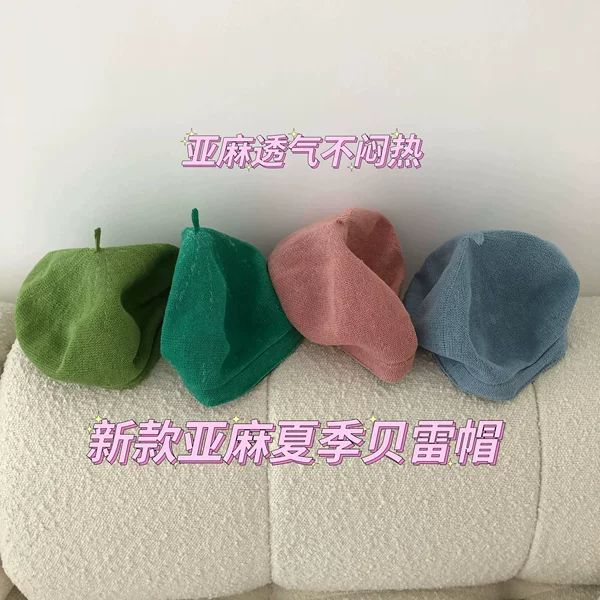 White, Green, Light Blue Linen Breathable Thin Spring and Summer Beret Hat, Fashionable British Style Retro Beret Hat for Women