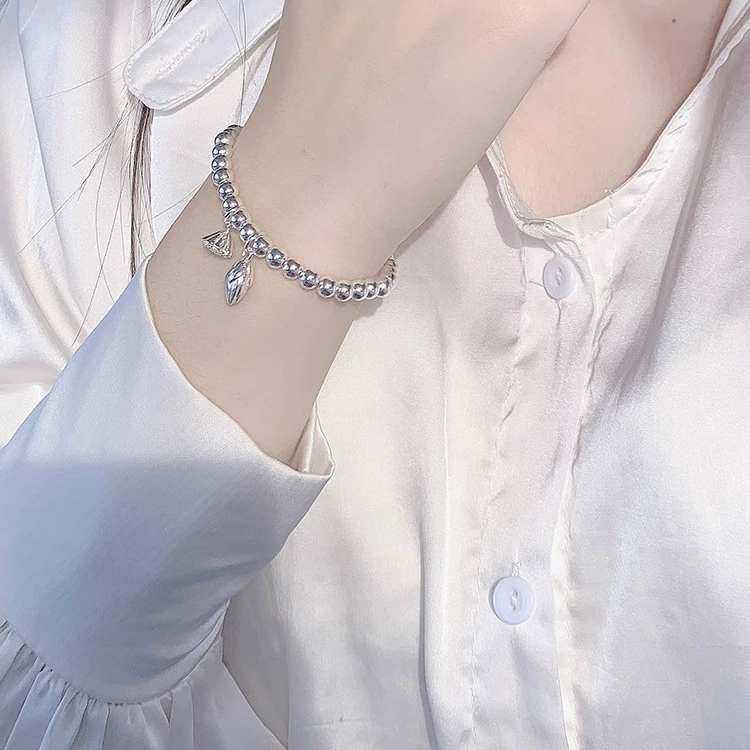 Silver fresh lightweight silver bracelet, fashionable round beads, jewelry, light style, Birthday gift