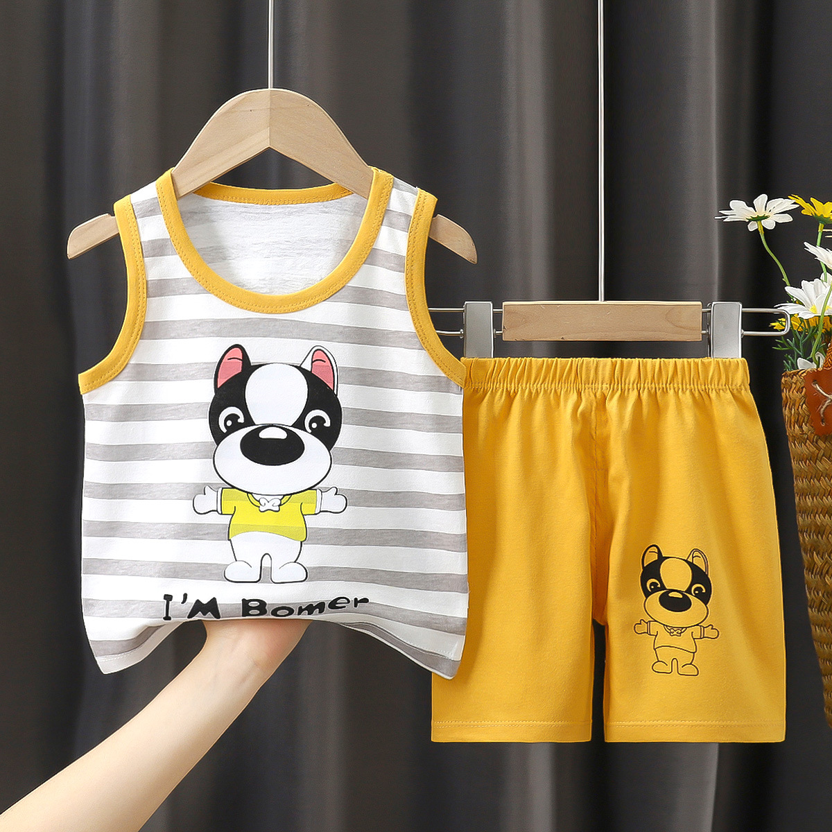 Traje de chaleco para niños, verano de algodón puro, nuevo estilo, verano para bebés, pantalones cortos coreanos, traje de dos piezas para niños