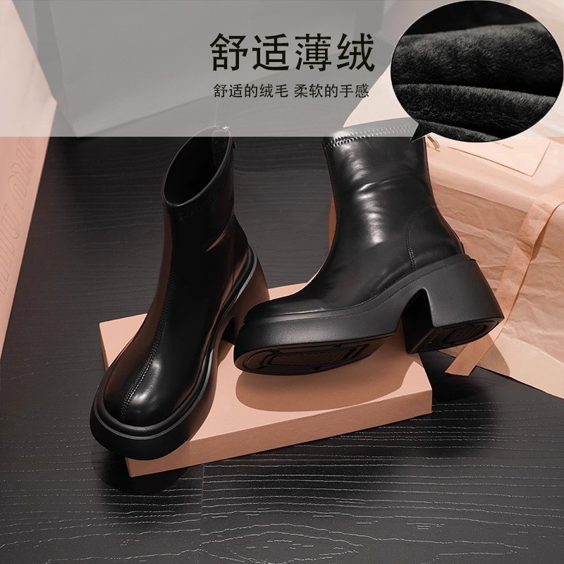 白色短靴女松糕厚底小个子增高弹力瘦瘦靴显瘦马丁靴|undefined
