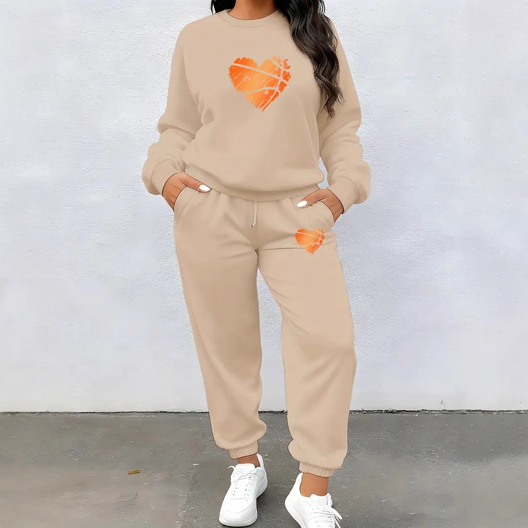 Women's Long Sleeved Heart Patterned Casual Clothing Set European American Style Print_voghion.com