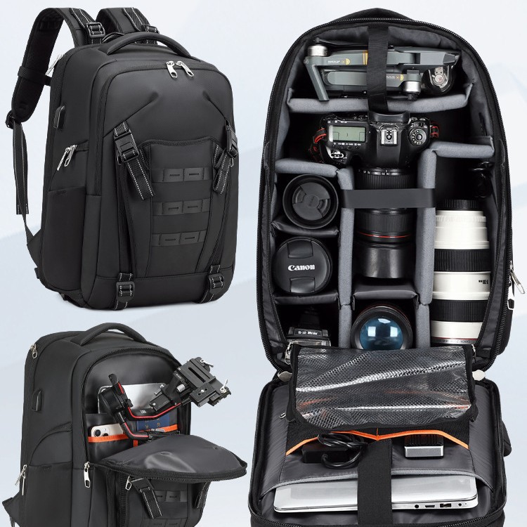 Large capacity multi-functional water-resistant DSLR camera bag, drone digital bag, wet and dry separation laptop backpack