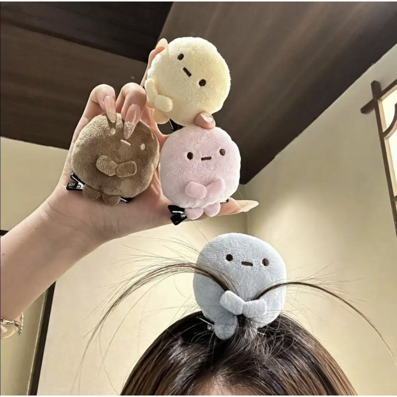 Cute hair clips with four-color round corner characters, pink, blue, and yellow round dolls, a gift for good friends