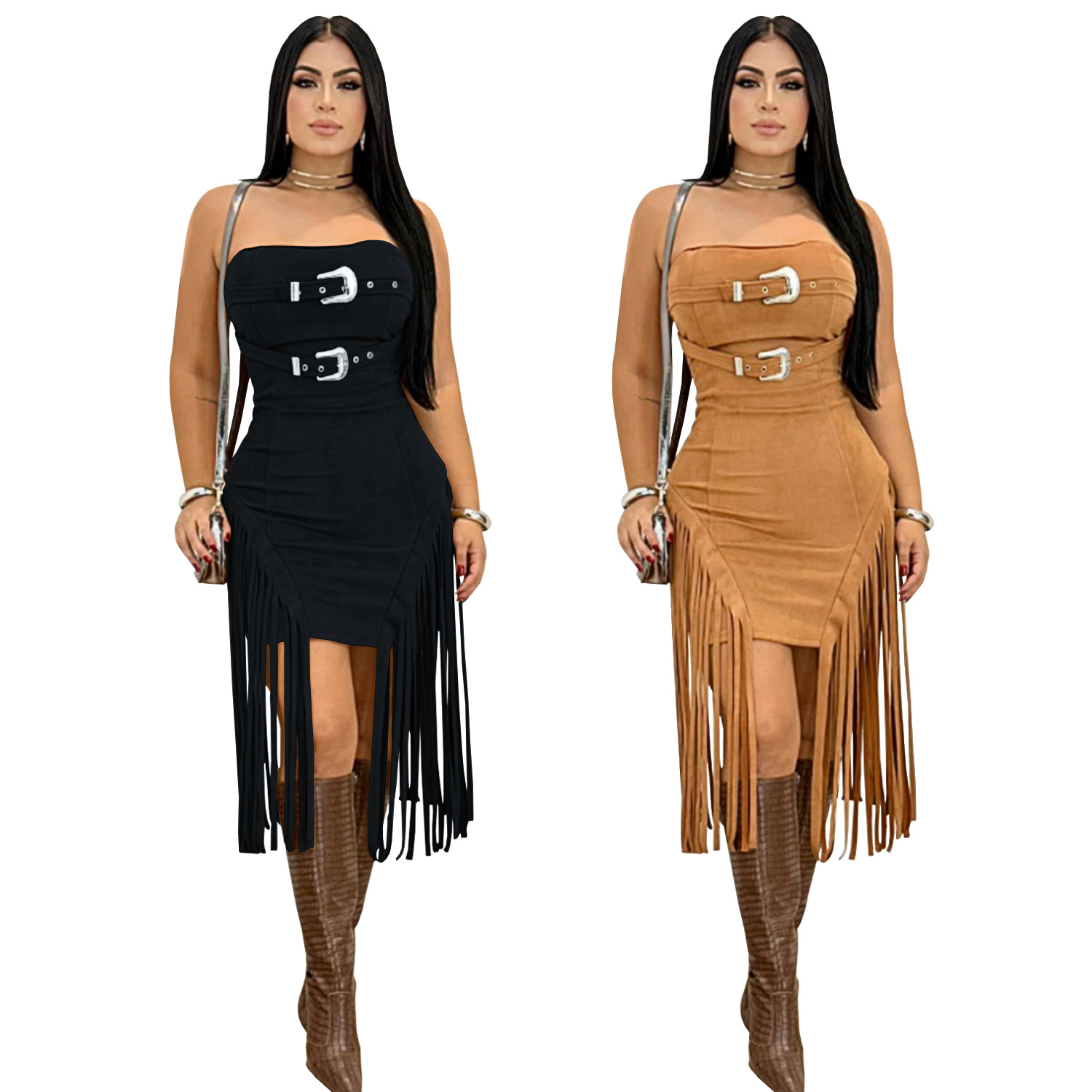 C7426 Cross-border AliExpress Amazon Ropa de mujer de moda europea y americana Vestido de borla sin mangas sexy con top de tubo sin mangas image 6