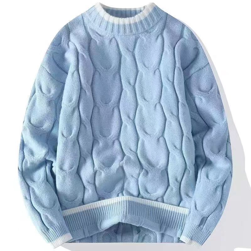 Suéter de cuello redondo de color sólido para hombres texturas de torsión en la camisa de base de invierno y otoño caliente comercio exterior al por mayor transfronterizo image 17