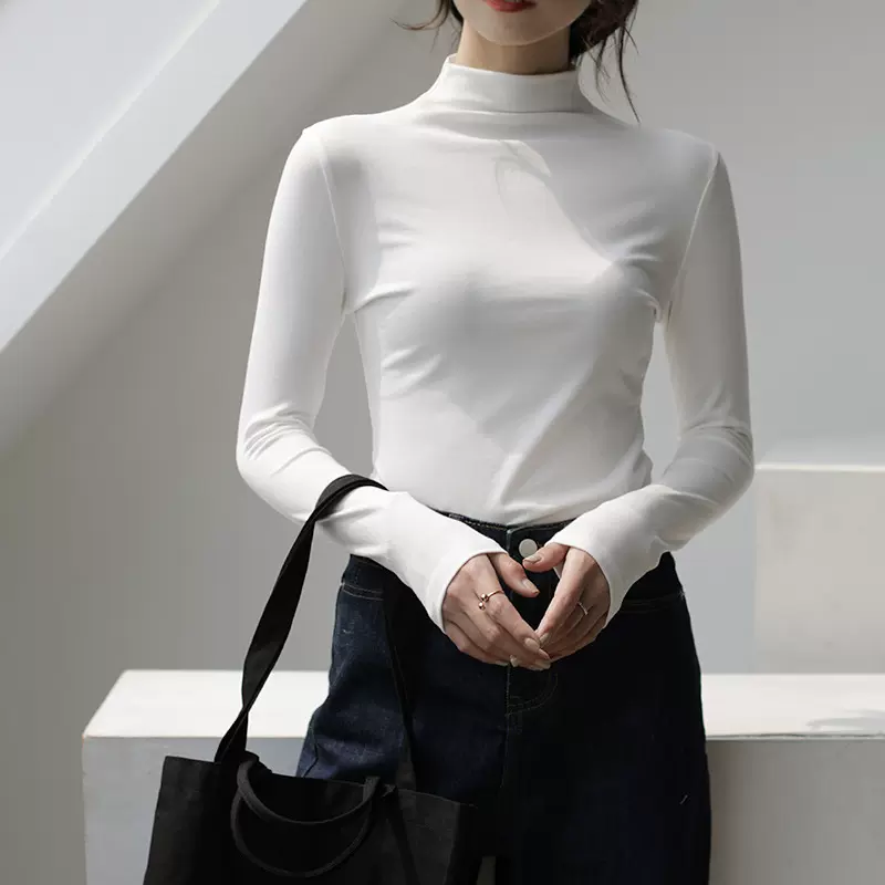 面膜衣打底衫女 2025秋冬新款半高领莫代尔纯色内搭修身长袖T恤女