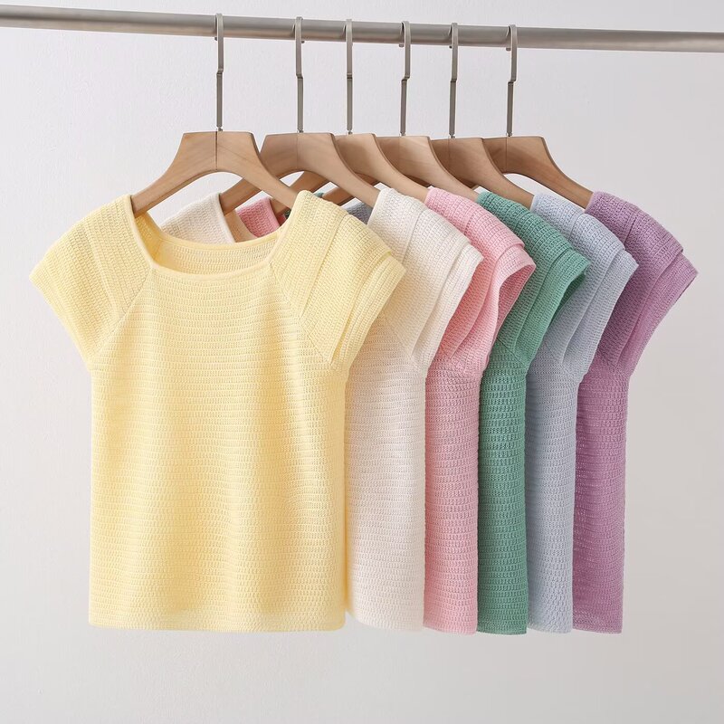 Foreign Trade Cross-Border Women's Clothing 2026 Summer European and American Fashion Versatile Elegant Round Neck Knit Top for Women Y79165