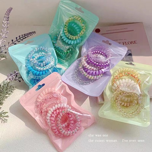 Summer New Gradient Color Phone Cord Hair Tie for Girls High Elastic Braid Hair Ring Rubber Band Hair Accessory