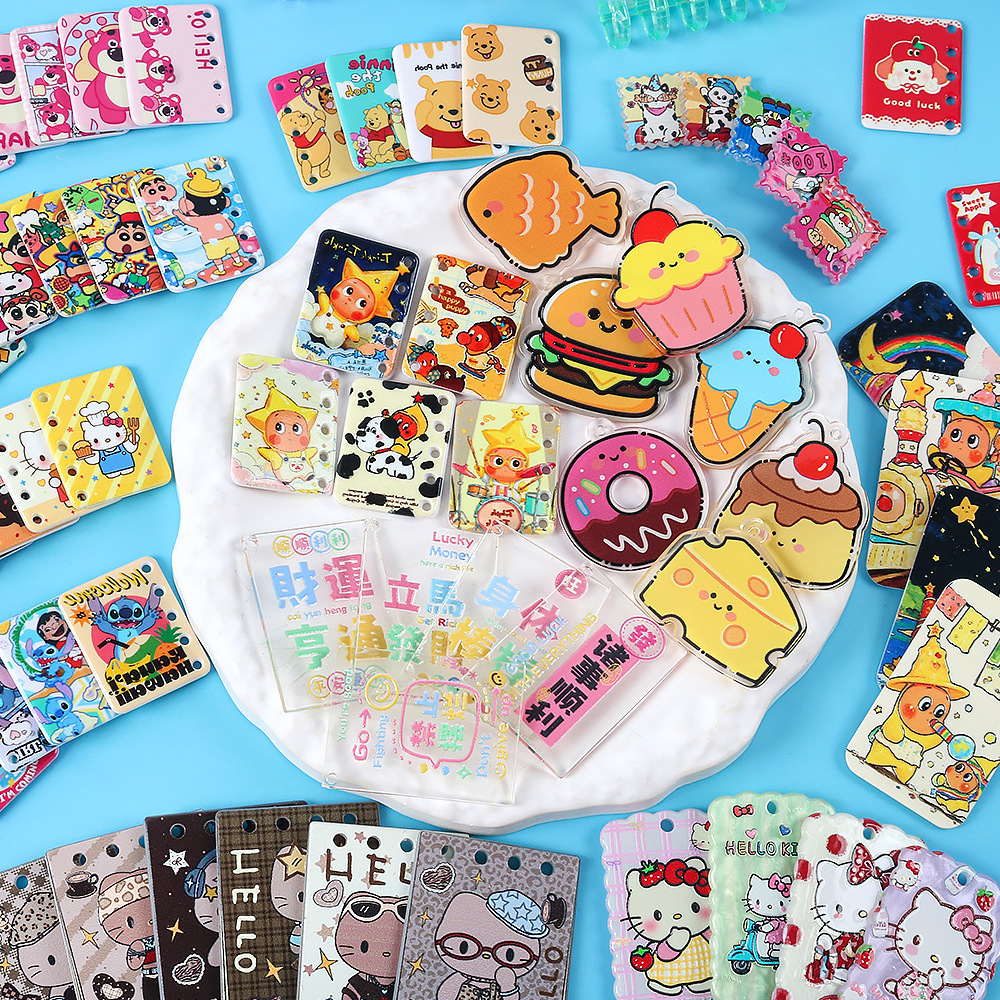 Spot Cartoon Acrylic Kt Cat Star Man Embossed Printing Loose Beads Hanging Beads DIY Bracelet Mobile Phone Chain Accessories