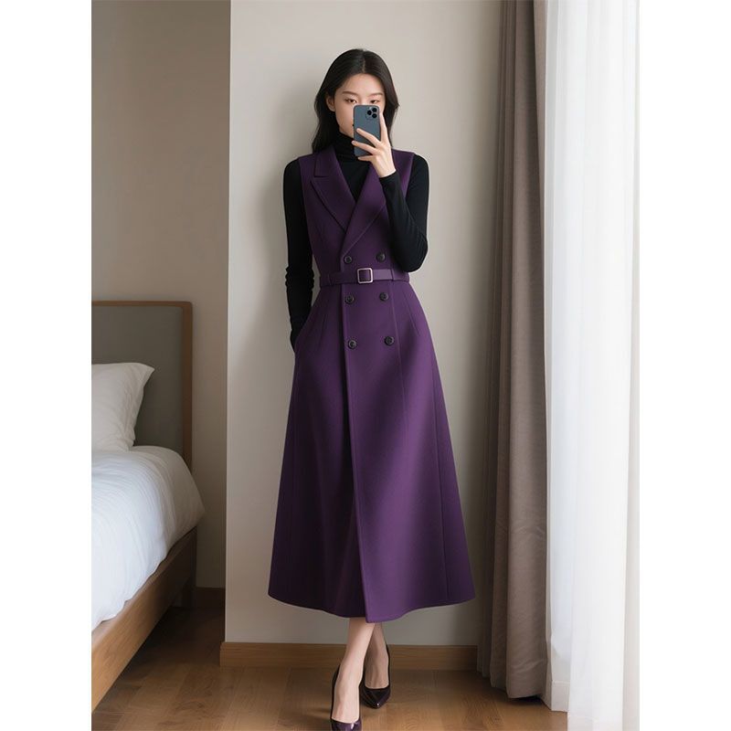 Trendy Versatile Autumn and Winter Youthful Elegant Socialite Style Double-Breasted Sleeveless Blazer Collar Chanel-Style Vest Dress Trendy Versatile Autumn and Winter Youthful Elegant Socialite Style Double-Breasted Sleeveless Blazer Collar Chanel-Style Vest Dress