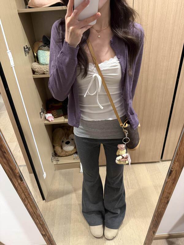 紫色针织开衫女2025新款纯欲风修身薄款防晒早秋季短款外套小上衣|undefined