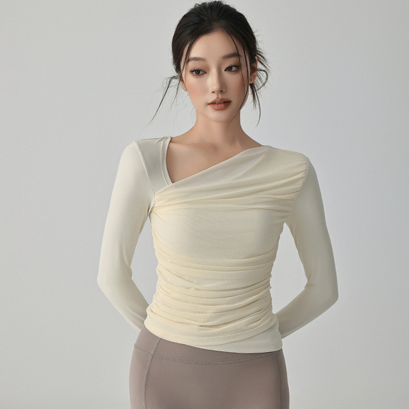 2025 New Sports Tops for Women with Chest Pads for Outer Wear, Slim Long Sleeves, Waist Slimming Pilates Fitness Yoga Clothes