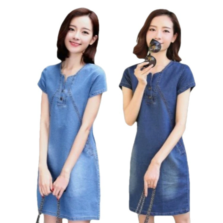 Приталенное джинсовое платье женское весенне-летнее Новое корейское платье больших размеров, облегающая свободная джинсовая юбка, юбка A- Line