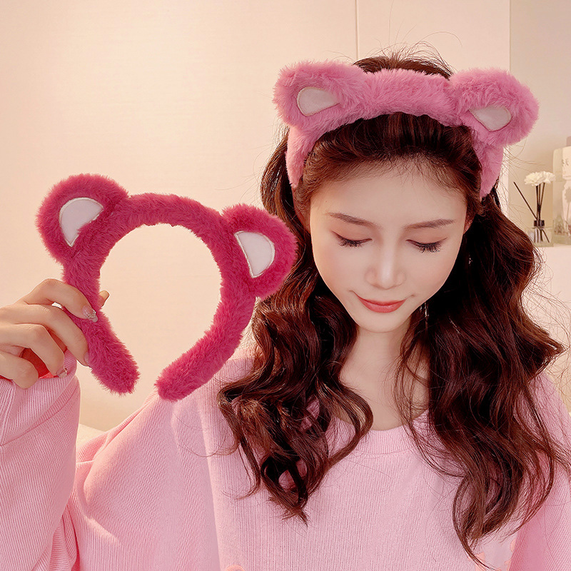Strawberry oso peludo lindo diadema femenina otoño e invierno rosa esponja diadema de dibujos animados 2022 nueva felpa horquilla tocado