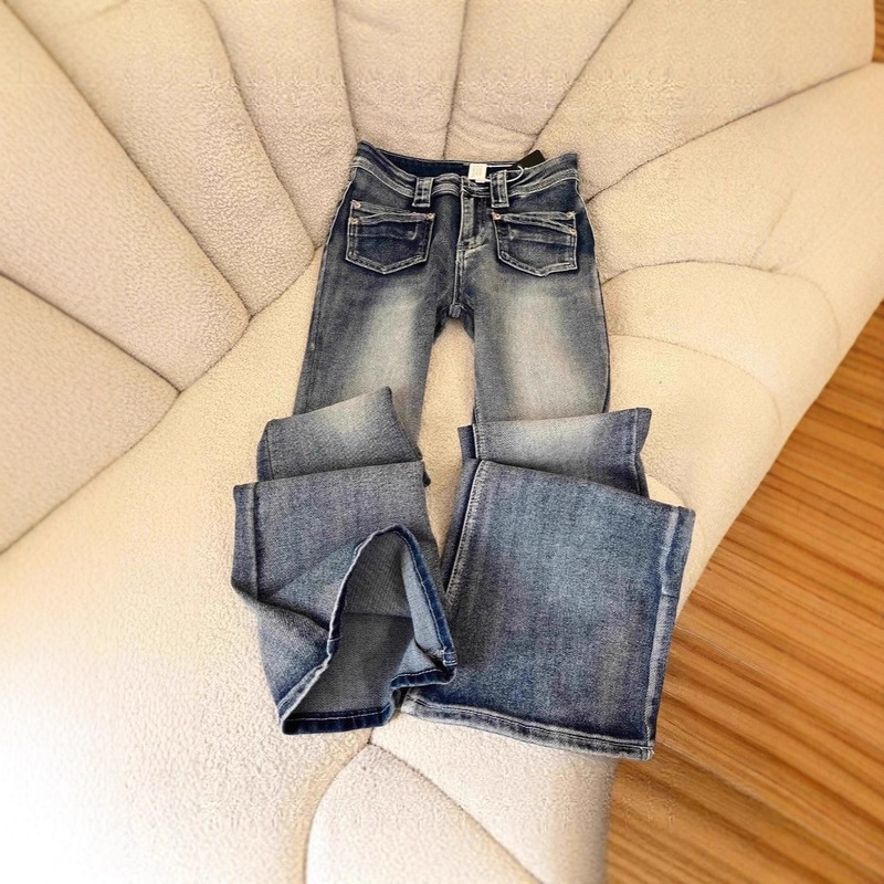 Petite 2025 American Retro Low-Waist Washed Flared Jeans for Women, Spring and Summer New Slimming Wide-Leg Pants