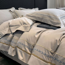 A类高端200支全棉床上四件套纯棉简约刺绣被套床单高级感家纺床品