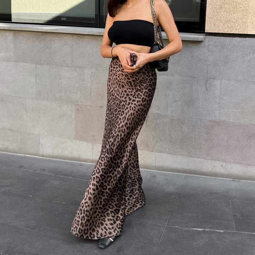 210g Weight Maxi Long Dress Dress Length Type Skirt Dresses Type Polyester Fabric Type Mid Waist Waist Line Inelastic Elasticity Holiday, Date Occasion Slim Fit Type Leopard Pattern Summer Season Women's Gender Zipper Design Streetwear Style Summer Streetwear Leopard Polyester Maxi Long Dress Skirts 13