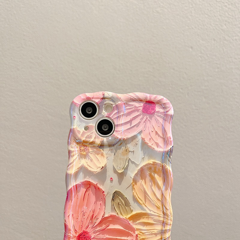 Suitable for high-end blue light oil painting flower iPhone 13 promax phone case Apple 14 women's 12 bracelet 11_voghion.com