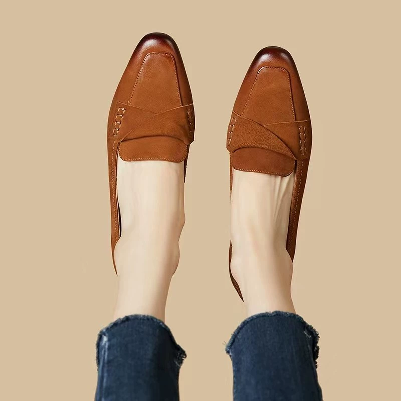 Однослойная обувь из овчины на массивном каблуке в стиле ретро, осень 2022, французские женские туфли без шнуровки из овчины с острым носком, британские винтажные лоферы