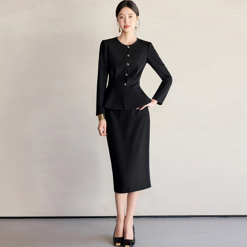 春と秋のファッションシングルブレストプロフェッショナルレディースパンツブラックスーツラウンドネックスリム痩身美容室ジュエリーショップフォーマルOL|undefined