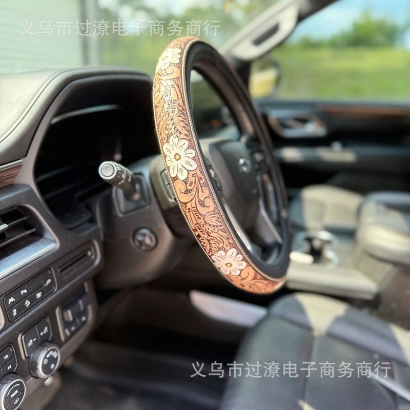 独立站新款Neutral Floral Steering Wheel Cover 汽车花卉方向盘|undefined