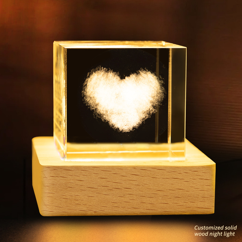 Escultura interior 3D transfronteriza cristal cuadrado luminoso luz nocturna adopción de una nube decoración creativa base de madera decoración decoración de escritorio