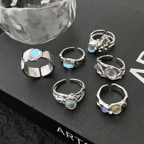 Opal Moonstone Couple Open Ring for Women Summer Instagram Trendy Minority Design Light Luxury Index Finger Ring High-End Ring