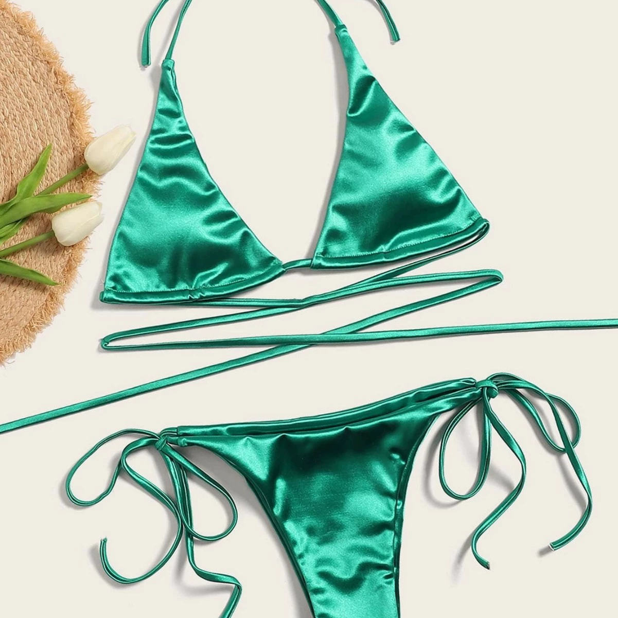 Solid sexy beach swimwear, fashionable set, European style, Amazon