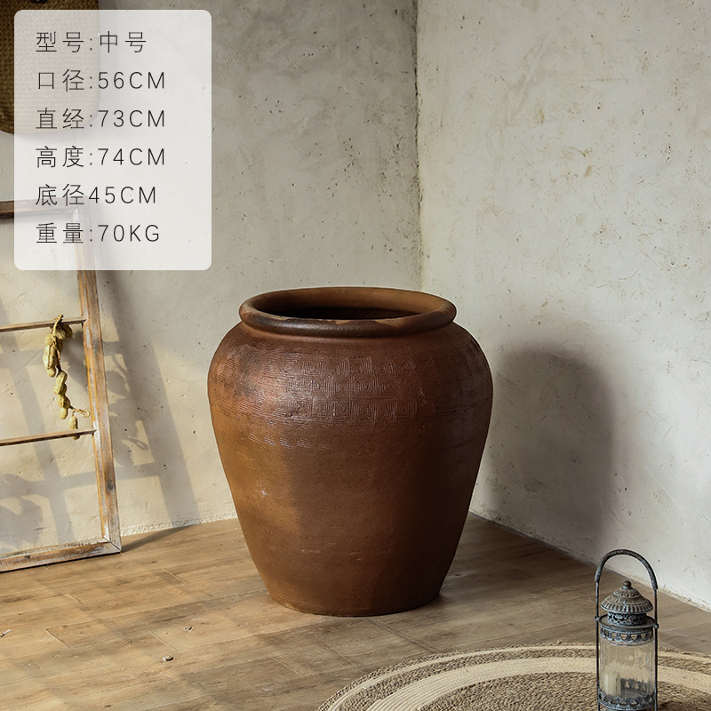 Combinación de cerámica de tierra gran vasija de cerámica gran jardín gran maceta de flores decoración residencial gruesa vasija de cerámica retrógrada duradera