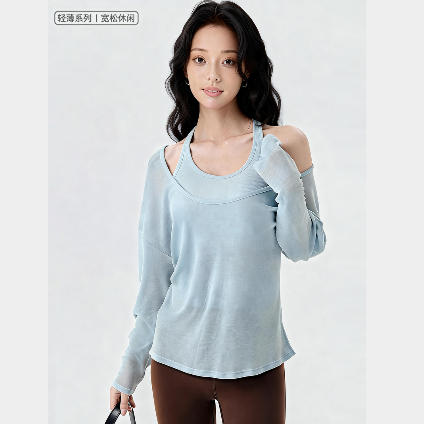 Slightly See-Through Lazy Style Yoga T-Shirt Loose Flesh-Covering Long-Sleeved Yoga Wear Pilates Fitness Casual Sports Top for Women