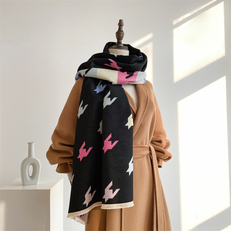 Winterwarm, modisch, hochwertig, Anti-Aging mit beidseitigem Druck und buntem Hahnentrittmuster in Kaschmir_voghion.com