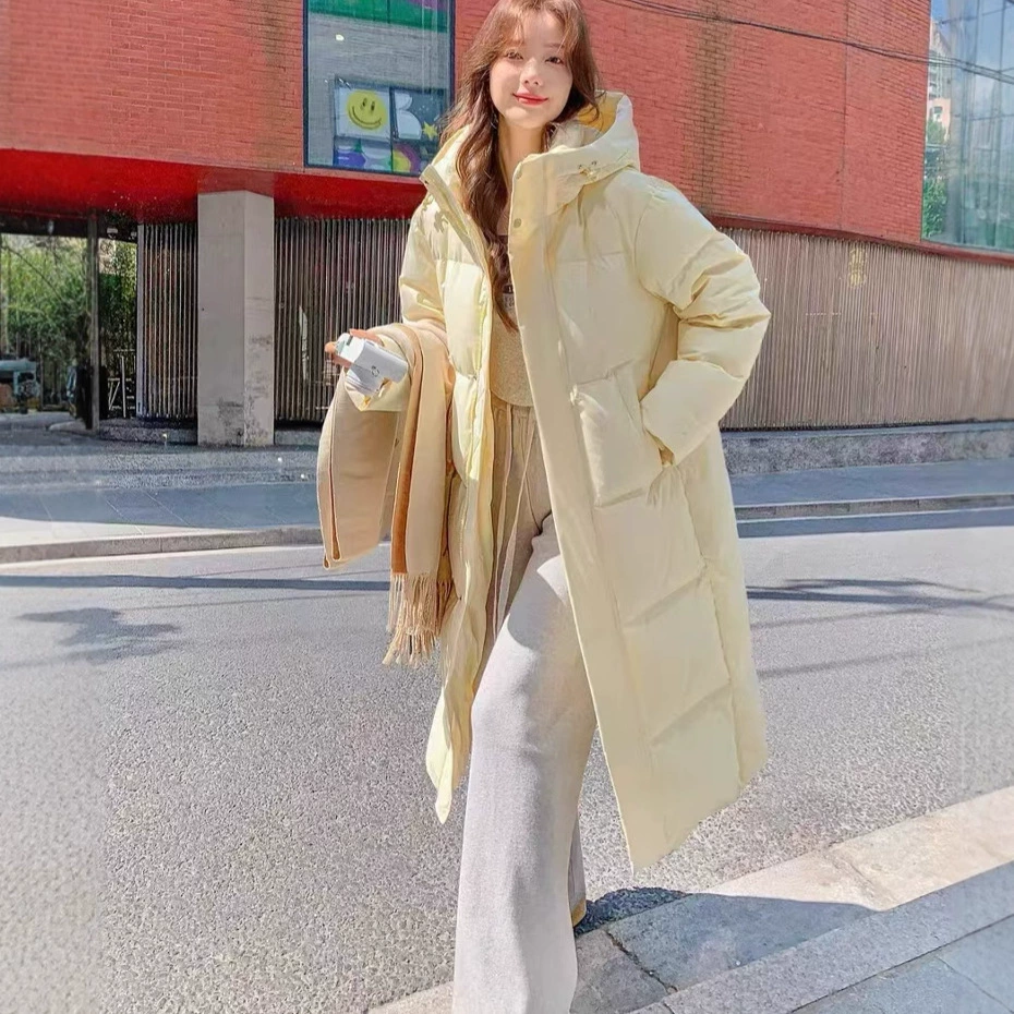 Новая женская удлиненная пуховая куртка Yimo 2025, ниже колена, утепленная, свободного кроя, зимнее пальто в китайском стиле для женщин и пар.