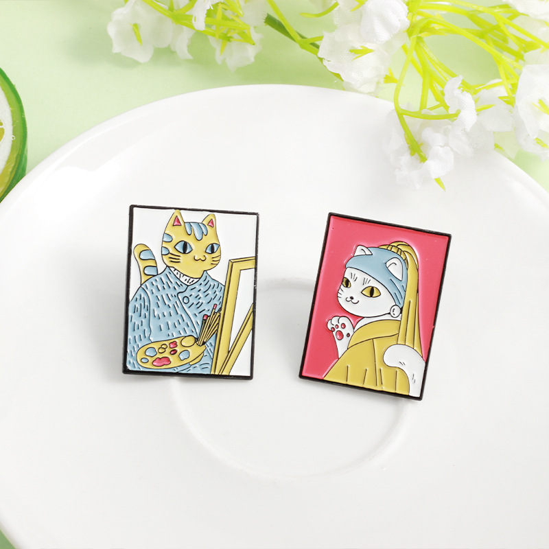 Brooches Classification Daily Occasion Alloy Material Cartoon Style Pin Badge Van Gogh Oil Painting Alloy Unisex Brooches