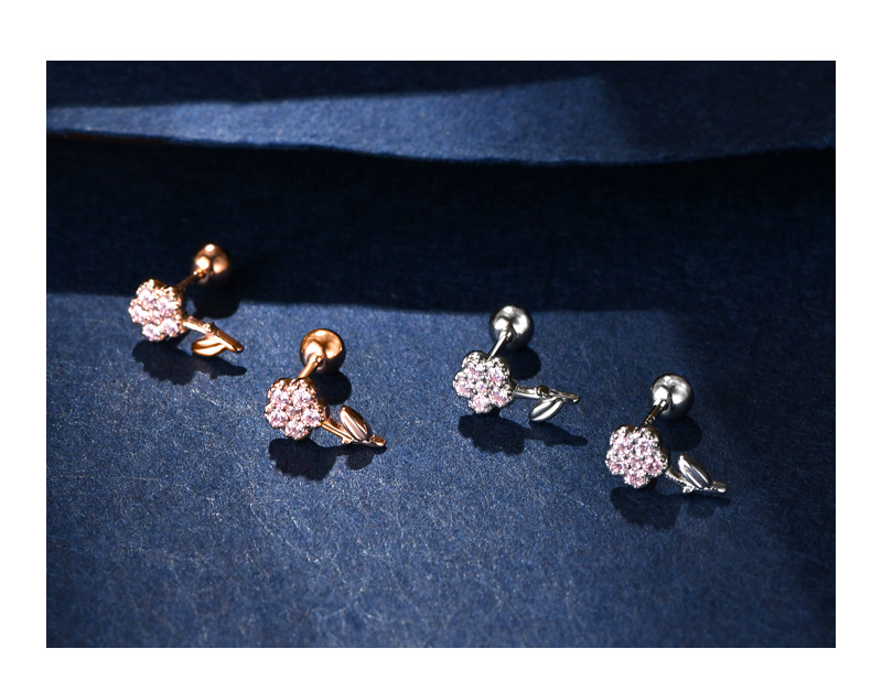 Fashion Flower Silver Plating Inlay Zircon Ear Studs 1 Pair