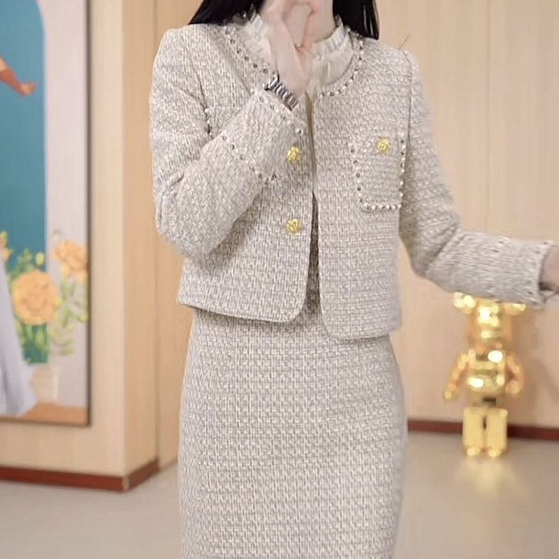 高档小香风两件套连衣裙2025秋冬新款时尚洋气显瘦外套裙套装女冬|undefined