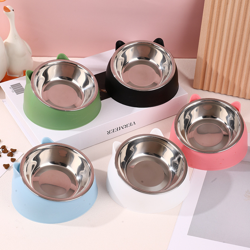 Factory direct neck protection pet bowl anti-knock cat and dog food bowl stainless steel food bowl high foot cat bowl pet bowl