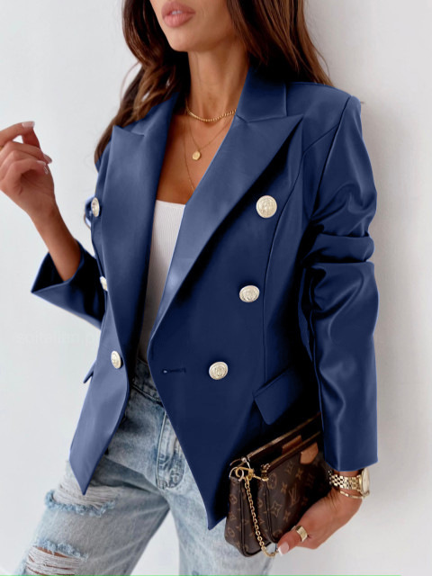 【Alta qualità】 Abito da donna in pelle PU a maniche lunghe doppiopetto moda autunno e inverno_voghion.com