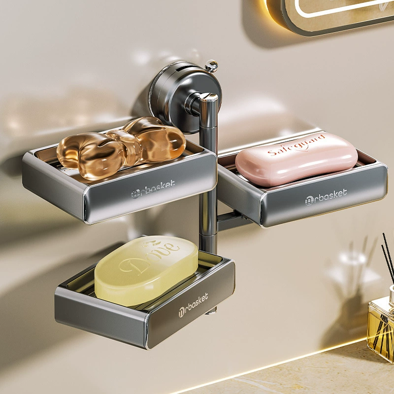 Мыльница для присоски Настенная коробка без перфорации дома Высококачественная ванная комната стеллаж для слива стены двойной мыльницы