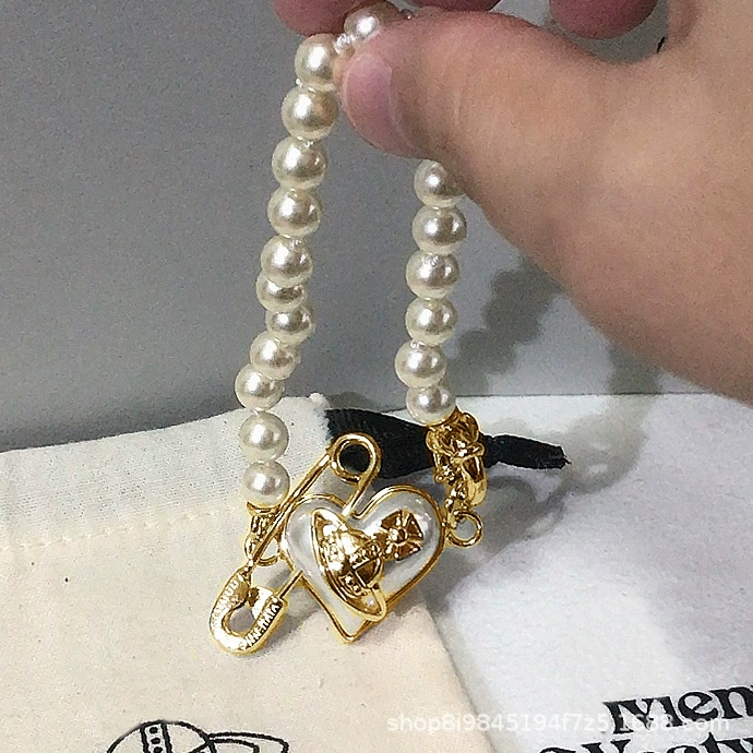 Браслет ORIETTA Love Pin из смолы, жемчужный браслет Saturn с золотой пудрой в форме сердца, цвет Queen Mother Rose Red