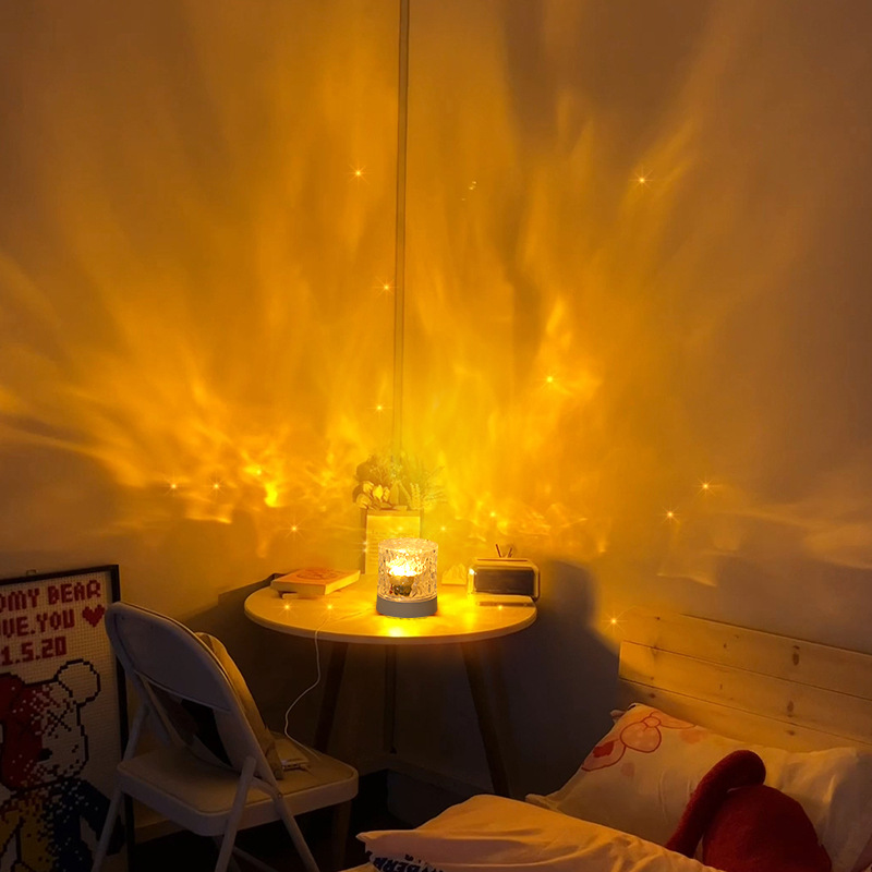 Ambiente noche luz regalo creativo lámpara de noche dormitorio lámpara de mesa de llama giratoria cielo estrellado lámpara de proyección inteligente