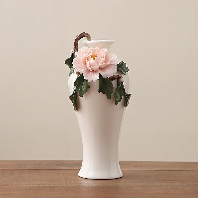 Cerámica de jade hecha a mano pura flores peonía flor floral sala de estar flor floral casera flor seca jarrón de flores comedor