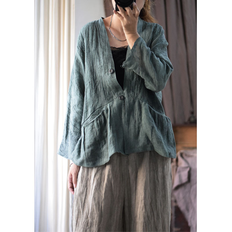 Original Irregular Texture Linen Created Top with Artistic Fresh Linen Casual Open Button Shirt for Women Original Irregular Texture Linen Created Top with Artistic Fresh Linen Casual Open Button Shirt for Women