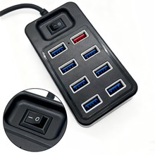 厂家直销 8口USB分线器带开关 一拖八扩展坞 高速USB3.0+智能快充